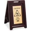 Rubbermaid Commercial Brass Plaque Wooden Caution Sign, 23.5" Height, 15" Width, Rectangular, English; French; Spanish RCP1867507